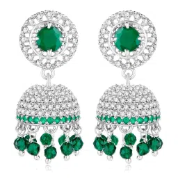 Peora Silver Plated Cubic Zirconia Green Crystal & Beads Studded Jhumki Earrings image 4