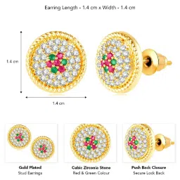 Peora Gold Plated Pink Green Cubic Zirconia Studded Stud Earrings image 4