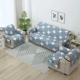 Story@home Grey & Pink Printed Microfiber 3 Piece Sofa Cover With Arms-image-38
