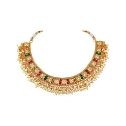 Peora Enamel Pearl Studded Gold-Plated Choker Necklace With Dangle Earrings Jewellery Set image 4