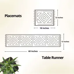 Peepul Tree Handmade Set of 4 Dining Table Mats and 1 Table Runner in Green image 4