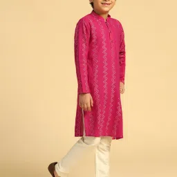 KISAH Boys Pink Cotton Embroidered Kurta image 4
