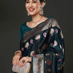 Saree Mall Blue Woven Saree With Unstitched Blouse image 4