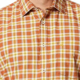 Basics Sierra Orange Cotton Slim Fit Checks Shirt image 4