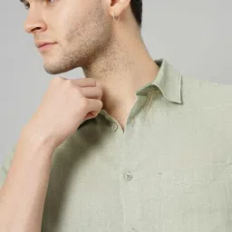 celio celio* Sage Green Regular Fit Linen Shirt image 4