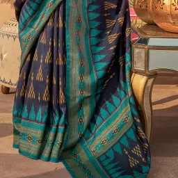 Elora Navy Blue Sigma Silk Printed Saree with Unstitched Blouse image 4
