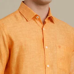 Linen Club Orange Regular Fit Linen Shirt image 4