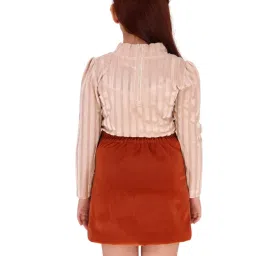 Cutecumber Girls Brown Embellished Jacket & Top & Skirt Set image 4