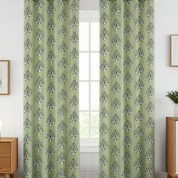 GEET CREATIONS Green & White Set of 2 Floral Room Darkening Long Door Curtain-image-19