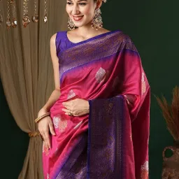 Saree Mall Pink Woven Sarees With Unstitched Blouse image 4