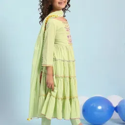 Biba Kids Pastel Green Embroidered Regular Fit Suit Set with Dupatta image 4