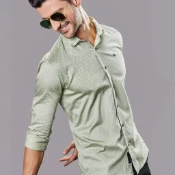 Almaty Green Cotton Slim Fit Printed Shirt image 4