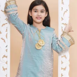 Piccolo Kids Blue Embellished Straight Fit Kurti & Pants image 4