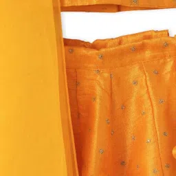 Piccolo Kids Yellow Zari Flared Lehenga, Blouse & Dupatta image 4