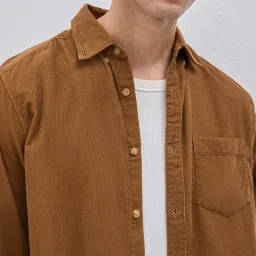 WES Casuals by Westside Tan Relaxed-Fit Corduroy Cotton Shirt image 4