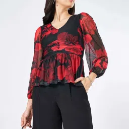 Honey by Pantaloons Black & Red Printed Top image 4