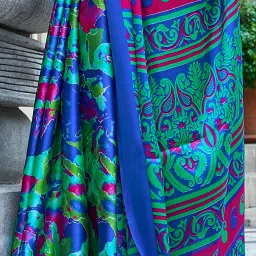 Elora Blue Satin Crepe Printed Saree image 4
