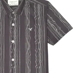 Charchit Boys Violet Cotton Striped Regular Fit Shirt image 4