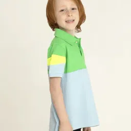 Cherry Crumble By Nitt Hyman Kids Green & Grey Color Block Pattern Polo T-Shirt image 3