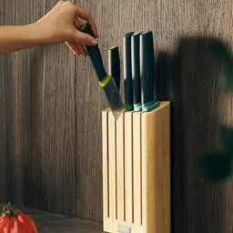 Joseph Joseph Brown & Black Bamboo Stainless Steel Elevate knife set with slimline block-image-17