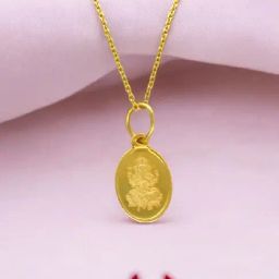 Sri Jagdamba Pearls 999 Silver Ganesha Oval Chain Pendant in Gold Plating-picture-8