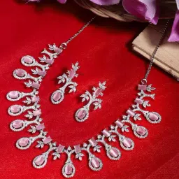 Zeneme Rhodium Plated AD Studded Necklace and Earrings Set-image-7