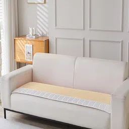 HOUSE OF QUIRK Gold-Toned & White Solid Velvet 4 Seater Sofa Mat-picture-16