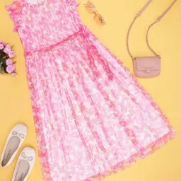Pantaloons Junior Kids Pink & White Floral Print Dress-image-75