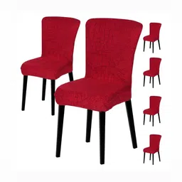 HOUSE OF QUIRK Maroon 6 Pieces Printed Removable & Washable Chair Cover-picture-45