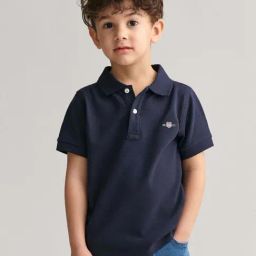 GANT Boys Solid Polo Collar Pique Cotton Blue T-shirt-picture-22