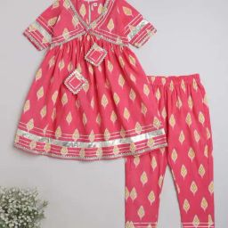 The Magic Wand Kids Coral Cotton Printed Kurta Set-picture-3