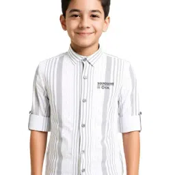 Charchit Boys Grey Cotton Striped Regular Fit Shirt-image-48
