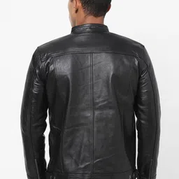 Tortoise Men Mandarin Collar Solid Lightweight Leather Jacket image 4