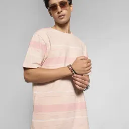 7 Alt By Pantaloons Peach Cotton Relaxed Fit Striped T-Shirt image 4