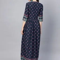 W Women Navy Blue and Sea Green Printed Layered Maxi Dress image 2
