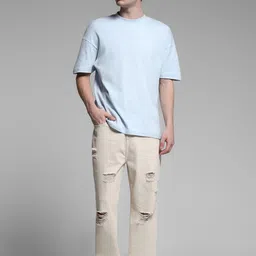 Jack & Jones Men Wide Leg High-Rise Highly Distressed Jeans image 2