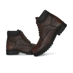 GALEX Men Leather Textured Lace-Ups Mid-Top Regular Boots image 5