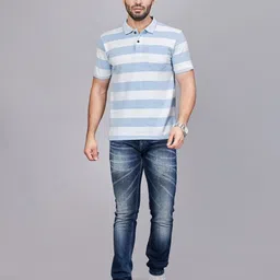BE POSITIVE Men Striped Polo Collar T-shirt image 2