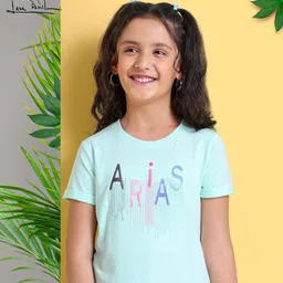 arias by lara dutta Arias Cotton Modal Stretch Knit T-Shirt With Embroidery - Teal-picture-26