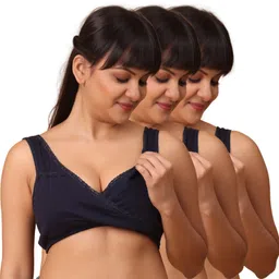 Morph Pack Of 3 Maternity Cotton Leak Proof Sleep Nursing Bra No Hooks Or Clips - Navy Blue-picture-28
