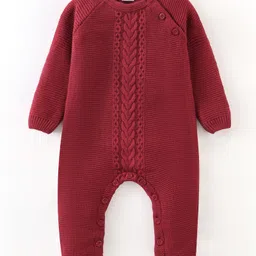 Babyhug Cotton Full Sleeves Footed Romper Solid Colour - Red-image-20
