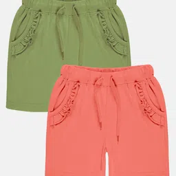 Kiddopanti Pack Of 2  Frill Detailed Pocket Hot Shorts -  Peach & Light Green-picture-35