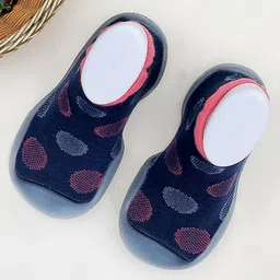 Infantso Polka Dot Anti-Skid Cotton Socks Shoes with Rubber Sole for Walking Babies & Toddlers - Dark Blue-image-3