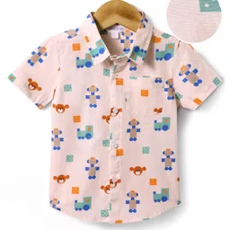 Mark & Mia Cotton Woven Half Sleeves Shirt With Teddy Print - Light Pink-picture-39