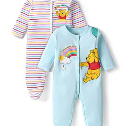 Babyhug Disney Interlock Knit Full Sleeves Footed Sleepsuits With Winnie The Pooh Graphics Pack Of 2 - Light Blue-picture-11