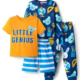 Babyhug Cotton Knit Striped Half & Full Night Sleeves Night Suits with Animal Print - Navy Blue & Orange-picture-12