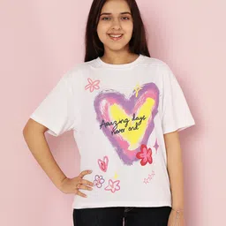 Lil Tomatoes Cotton Half Sleeves Amazing Days Never End Text Printed Top - White-picture-16