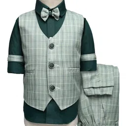 Rikidoos Full Sleeves Checked 3 Piece Party Suit With Bow Set - Green-picture-15