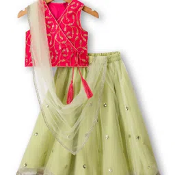 Babyhug Woven Sleeveless Choli Lehenga & Dupatta Set With Sequin Detailing - Green-picture-17