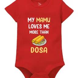 Zeezeezoo 100% Cotton Knit Family Theme Half Sleeves My Mamu Loves Me More Than Dosa Text Printed Onesie - Red-picture-25